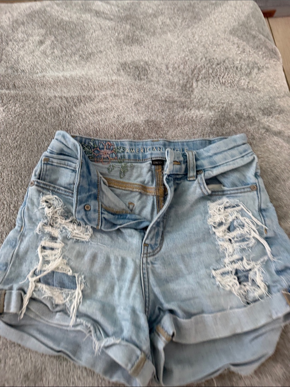 American Eagle Outfitters Light Blue Distressed Denim Shorts